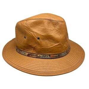 Dobbs Fifth Avenue Vintage 70s 80s Leather Safari Hat Men XL 7 5/8 Made‎ USA